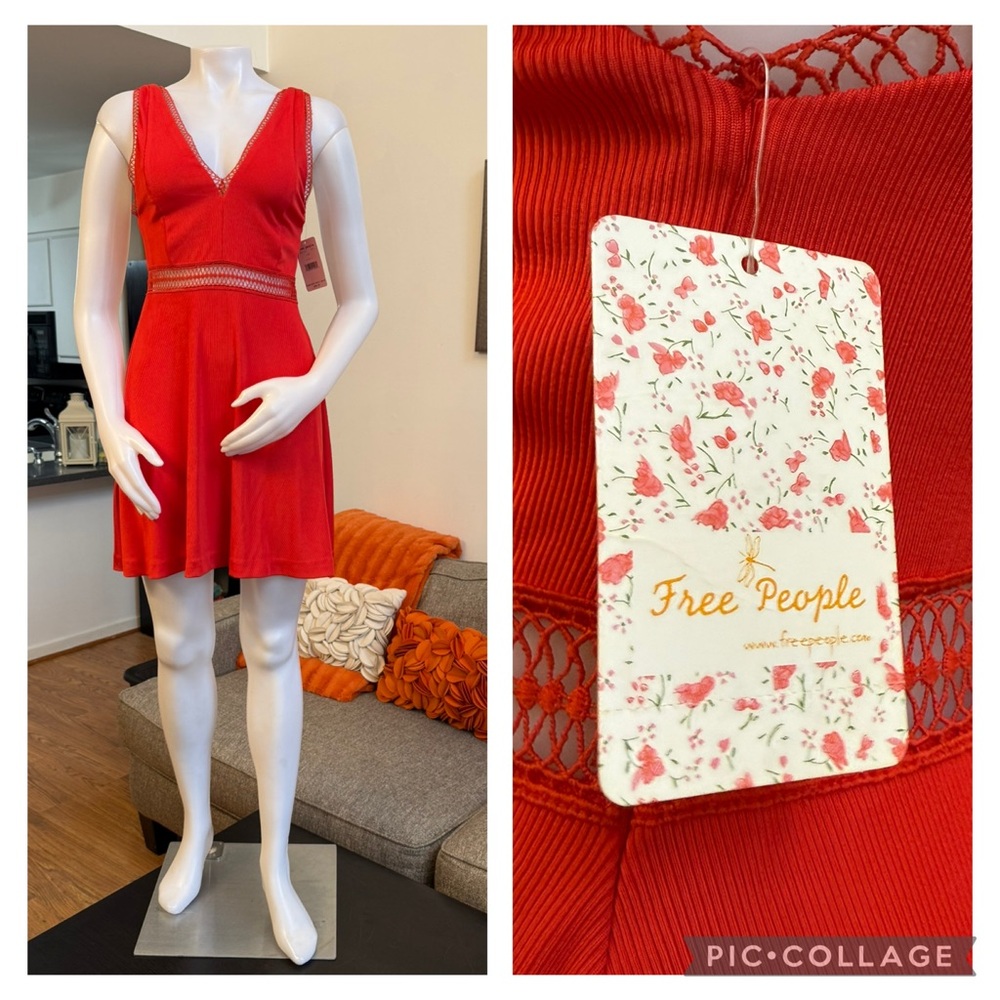 ❣️🆕Free People Red Crochet King Of My Heart Mini Dress❣️